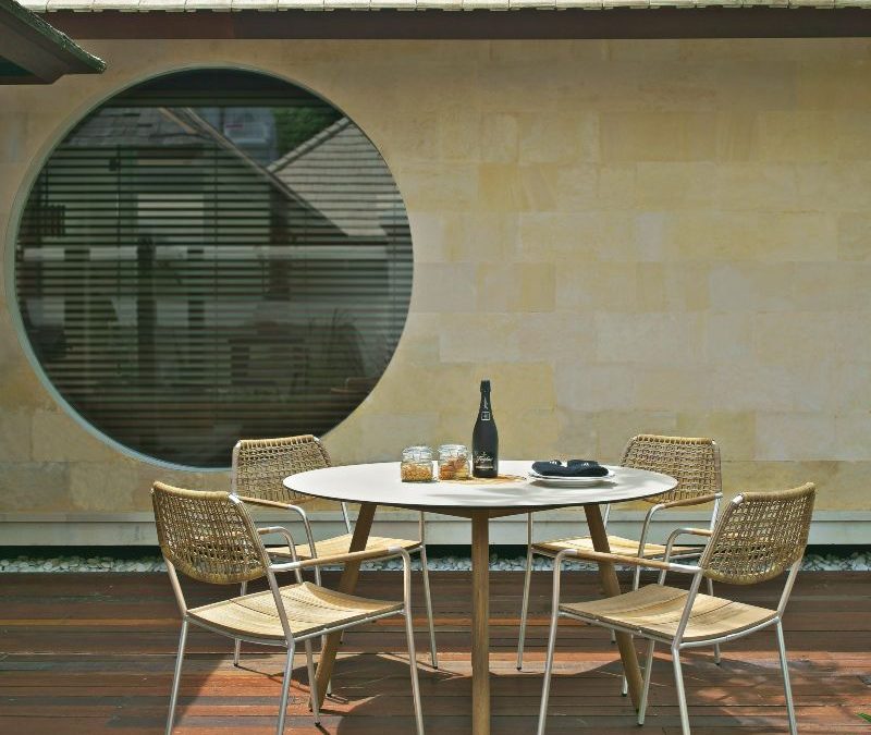 BONO DINING TABLE & MEIKA STACKING CHAIR (WICKER)