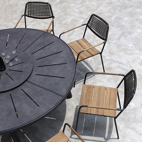 MEIKA Round Table HPL & Stacking Chair Wicker