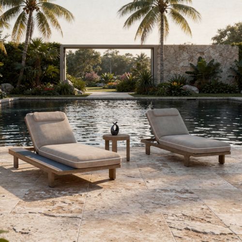 HACIENDA Sunbed Teak, Sunbed Teak w Platform & Low Table